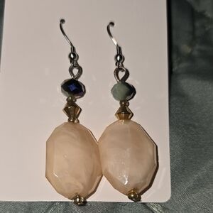 Elegant Cream, Sage, and Gold Dangle Earrings